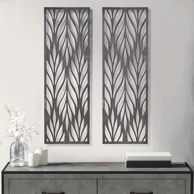 Panneaux de décoration murale en bois gris coupé - 2 l 12 po x H 36 po Hue récupéré conception complexe 4 crochets pour chambre à coucher