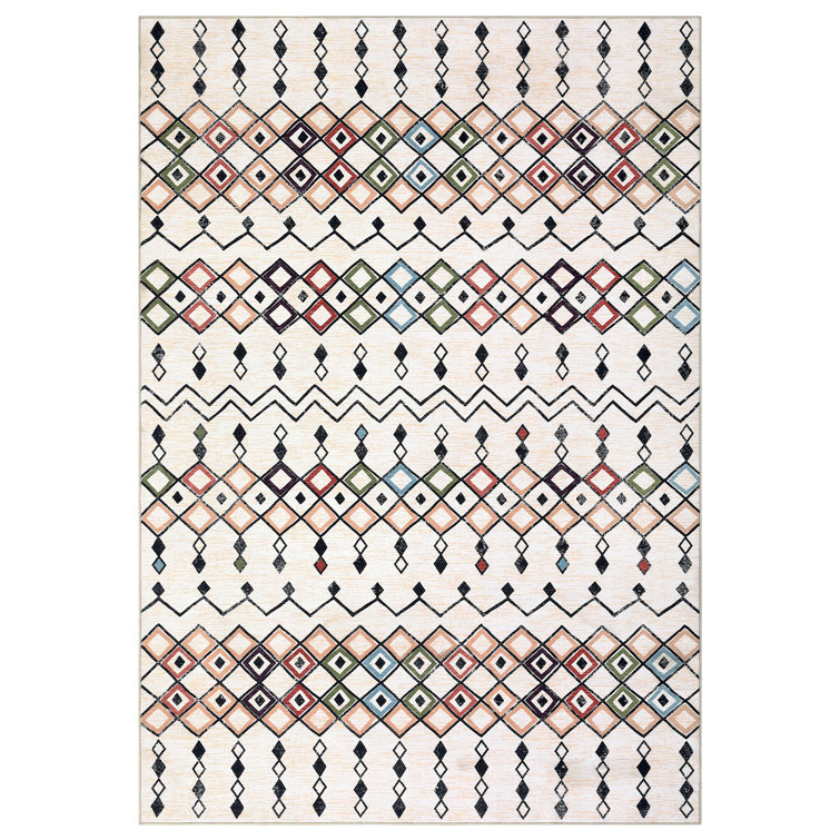 Washable Area Rug for Bedroom Geometric Moroccan Distressed Rug for Living Room Hallway Runner Rug Soft Striped Abstract Aesthetic Rug Enterway Floor Mat Non Slip Low Pile Stain Resistant Carpet for Kitchen Laundry Office