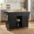 kitchen Cart with Rubber wood Drop-Leaf Countertop in Black｜Cabinet door internal storage racks｜Smooth Rolling & Lockable Wheels ｜ Storage Cabinet and 3 Drawers for Dinning Room-129942260