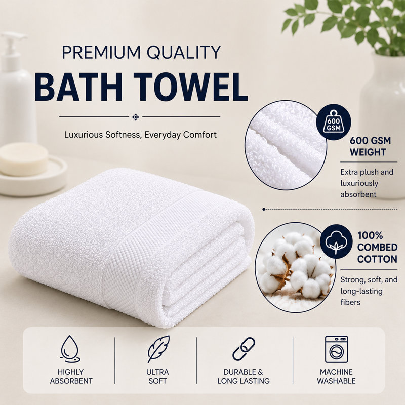 100% Cotton, Bath Towel