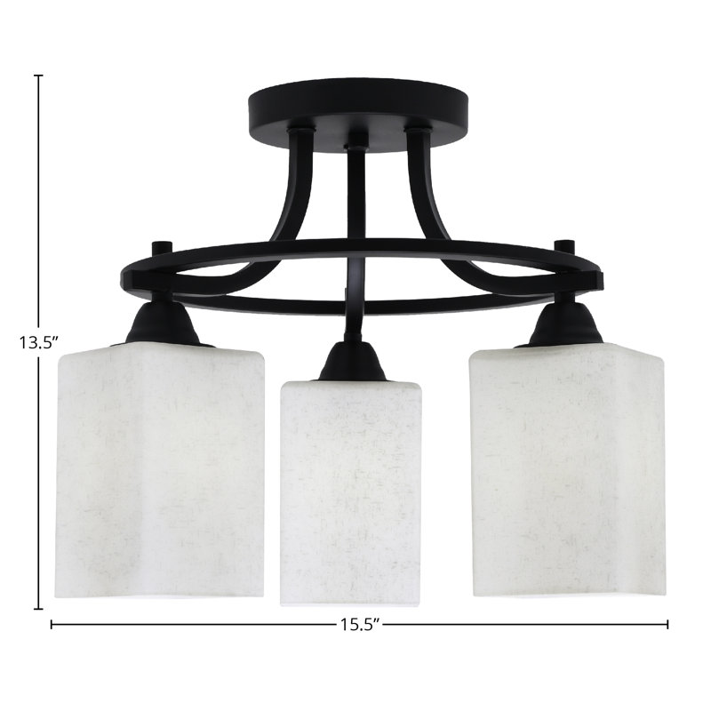 Luminaire semi-encastré 3 lumières Paramount au fini noir mat avec verre mousseline blanc carré de 4 po