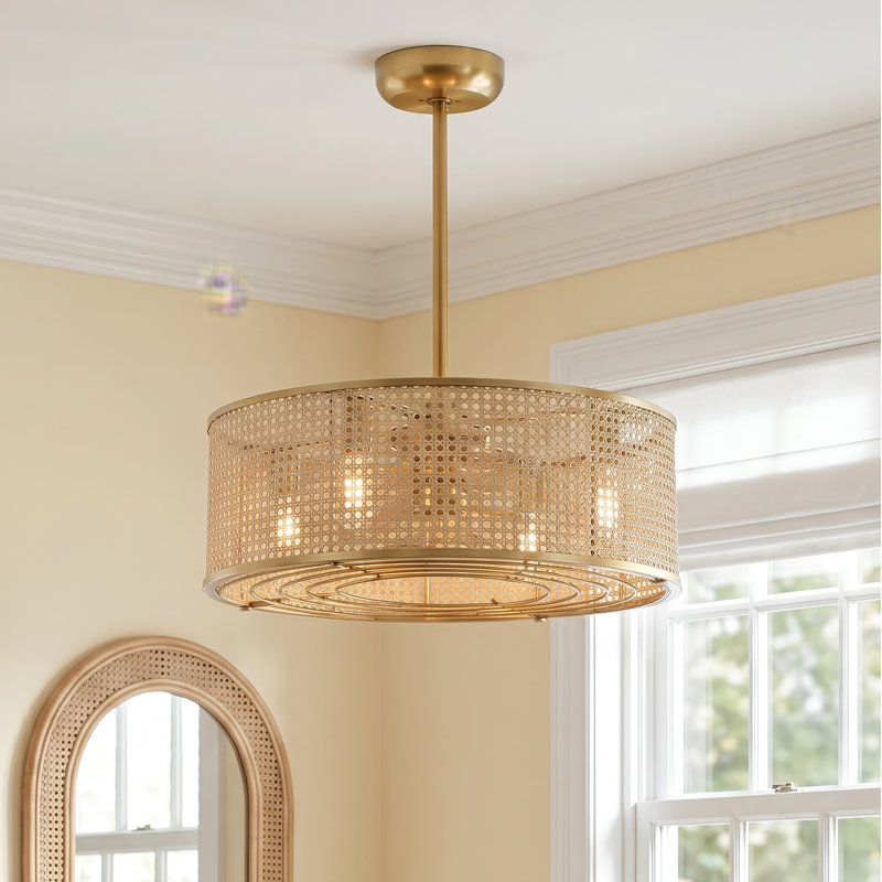 Hampson 25" 4 - Light Fandelier in Brass with Remote Control, Brass