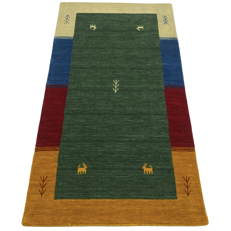 Hand Woven Green Indoor / Outdoor Rug, Rectangular 160cm H x 90cm W