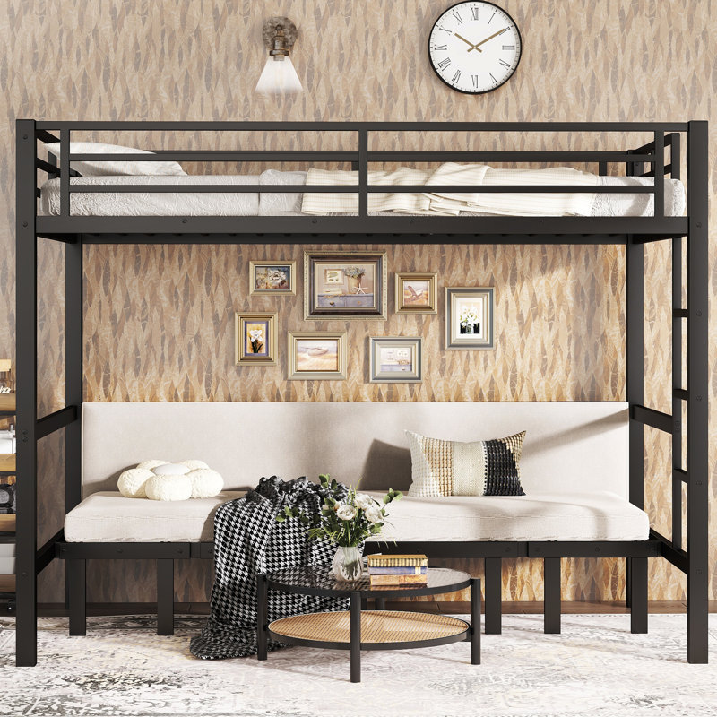 Lit superposé simple TG au-dessus de simple TG avec lit escamotable inférieur, rails de sécurité, noir - Lit convertible peu encombrant