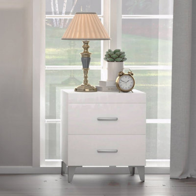 2-Drawers Bedroom Nightstand With Metal Legs