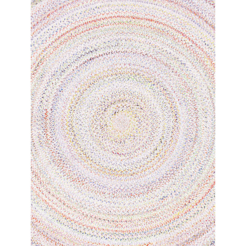 Tapis intérieur / extérieur en polyester géométrique tressé à la main bleu / rouge / ivoire, Rond 6 pi