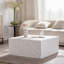 Table basse moderne carrée, blanc crème sans assemblage, table basse en panneau de fibres à densité moyenne avec surface vernie facile à nettoyer