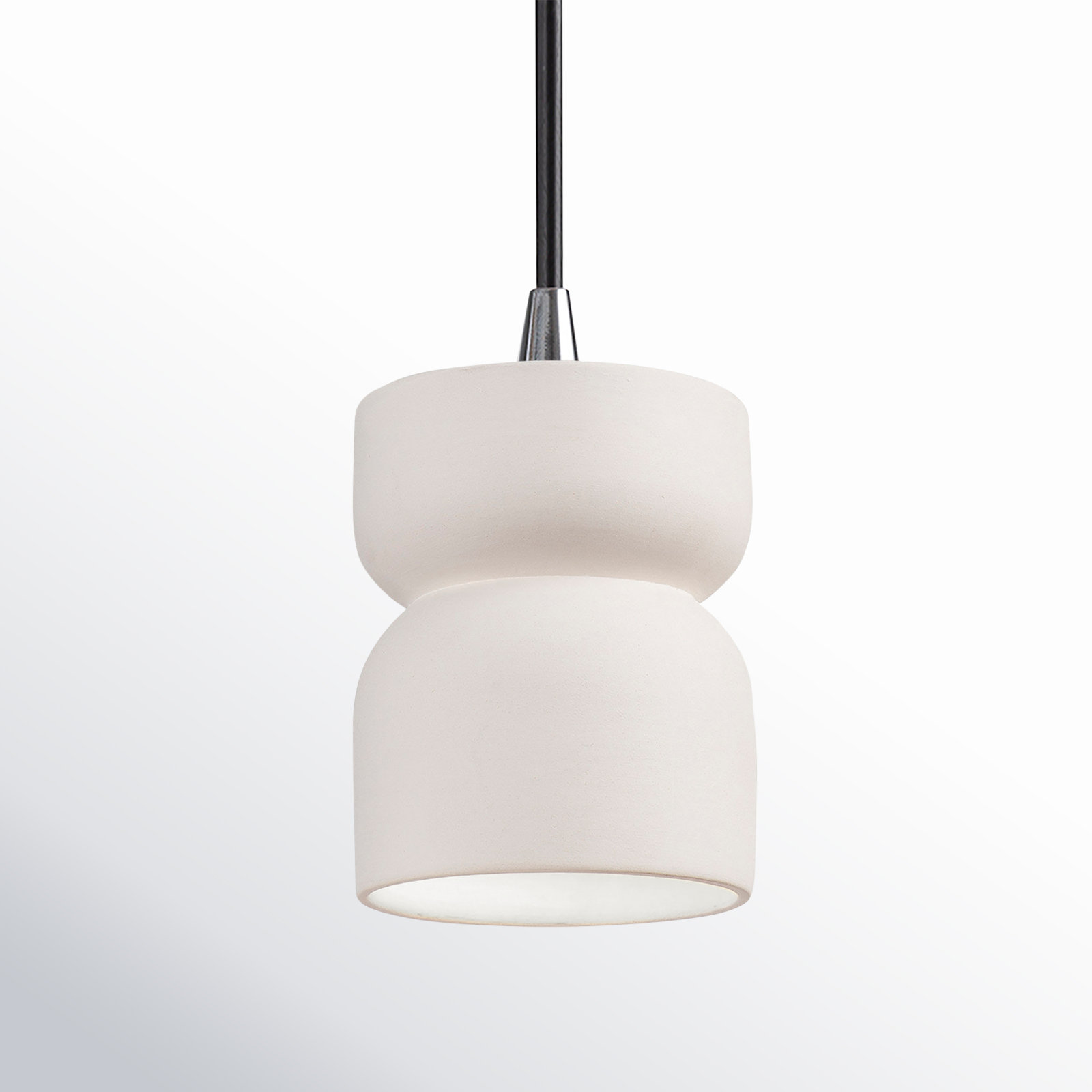 Leni Ceramic Hourglass Single Pendant , Bisque, Polished Chrome