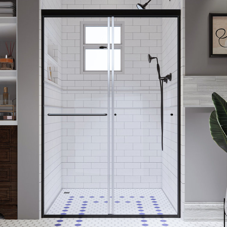 44'' - 48'' W x 72" H Double Sliding Semi-Frameless Shower Door with SGCC Certified Clear Glass