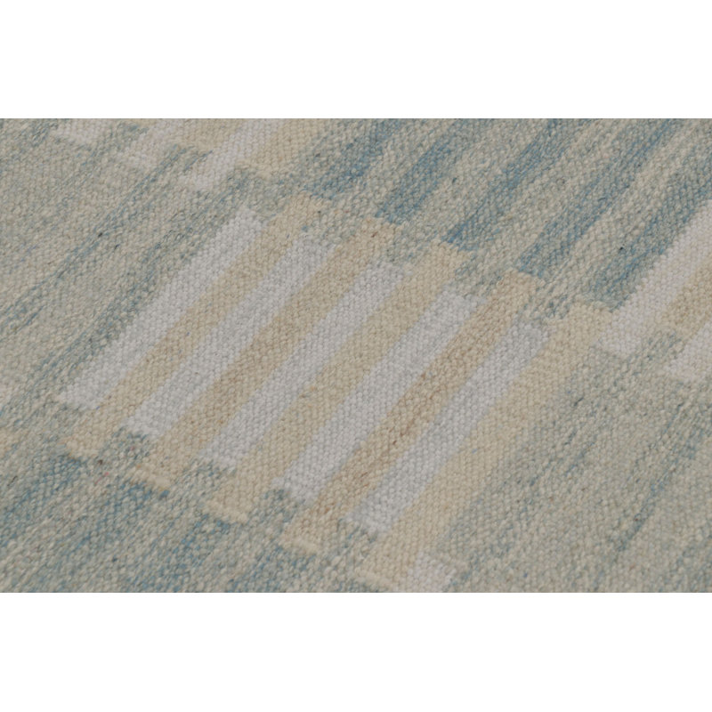 Scandinavian Wool Geometric Area Rug in White, Blue