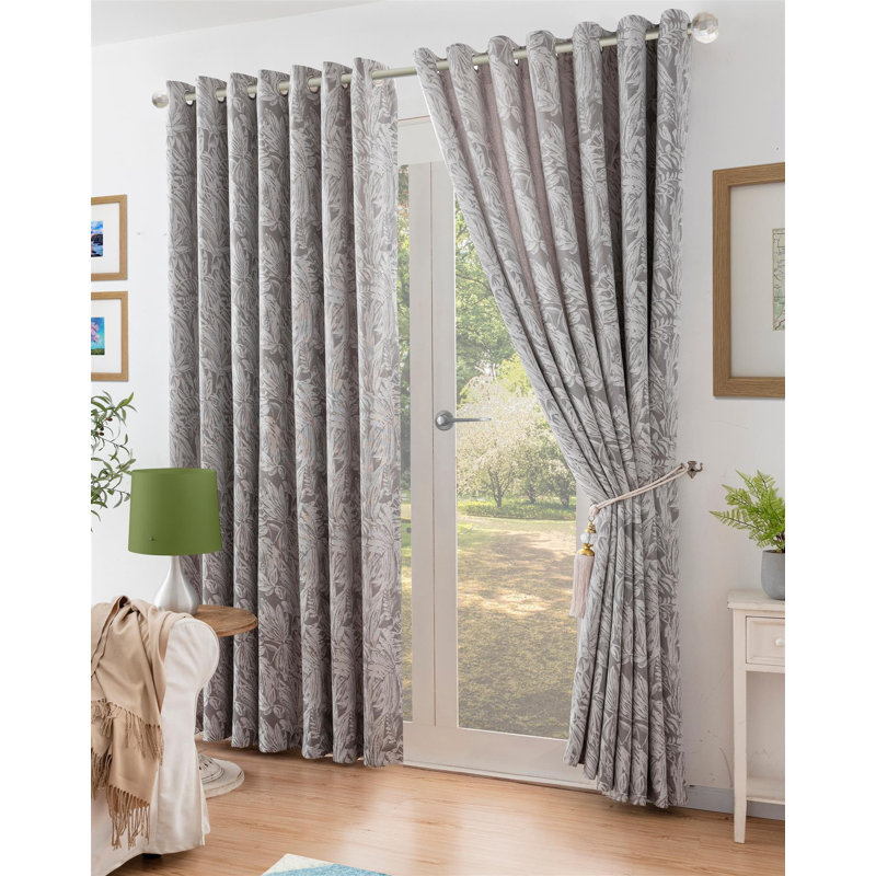 Zamora Chenille Jacquard Ring Top Curtains Pair, 229cm Width x 229cm Drop, Silver