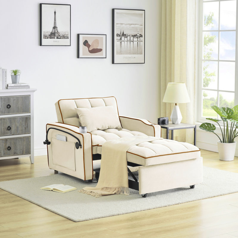 1 canapé-lit pliable polyvalent en 3 longueurs, Blanc crémeux
