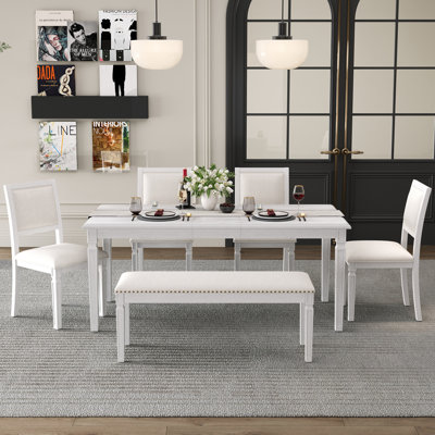 Ensemble de table de salle à manger extensible 6 pièces avec 4 chaises et banc
