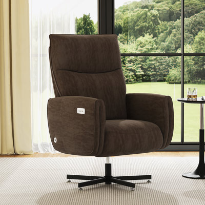 Fauteuil inclinable électrique pivotant, inclinable électrique avec charge USB et de type C, fauteuil d'appoint pivotant en velours pivotant à 360 °, pour le bureau à domicile et le salon, assemblage facile, café