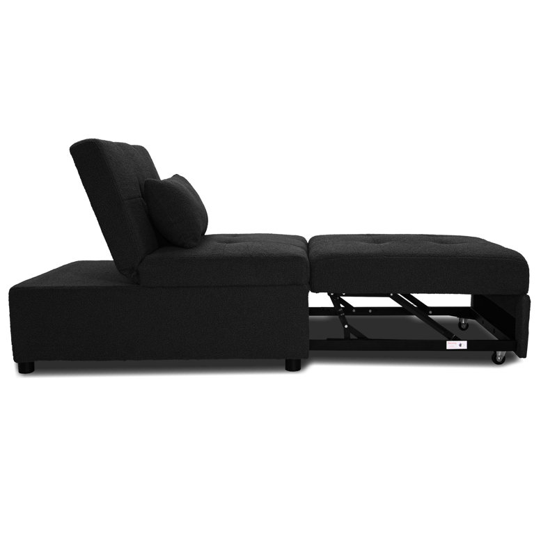 Fauteuil-lit noir sans accoudoirs, canapé-lit convertible avec coussin ultra-moderne et lit escamotable