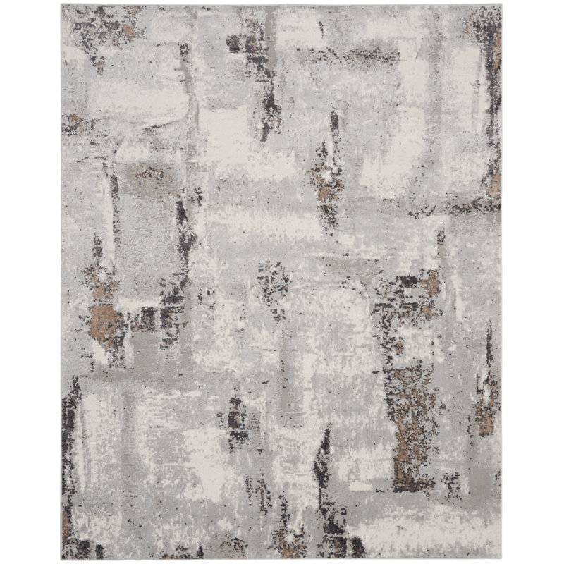 Tapis gris éclectique moderne Rheba, Rectangle 9 pi x 12 pi