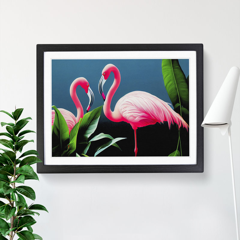 Attractive Flamingos - Framed Print, 25cm H x 34cm W x 2cm D, Black