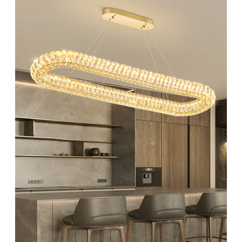 Lustre ovale moderne en cristal, 40", Doré