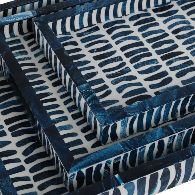 Plateau de repose-pieds accrocheur qui rehausse votre espace - Plateau de table basse décoratif avec motif bleu pour la salle à manger ou le meuble-lavabo - Plateau décoratif avec décoration polyvalente pour organiser ou servir - ensemble de 3, 24 po, bleu