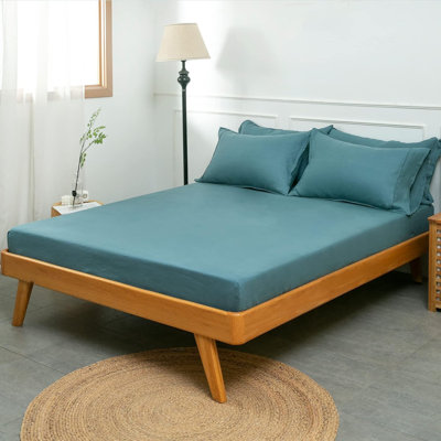 100% French Linen 1 Fitted Sheet Only Queen Size With Elastic All Around - Fits Mattress Upto 16 Inches,Stone Washed Flax Deep Pocket Mattress Cover Natural Breathable,Mineral Blue