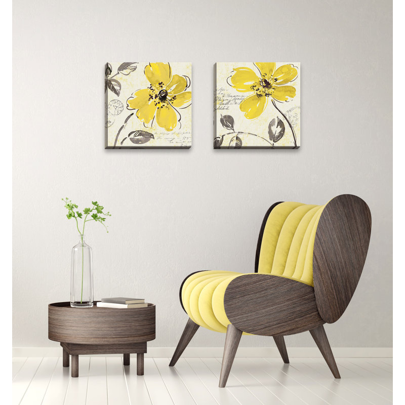 «Windy Yellow I and Windy Yellow II», ensemble de 2 reproductions d'impressions, Toile tendue, H 12 po x l 12 po x P 0,75 po
