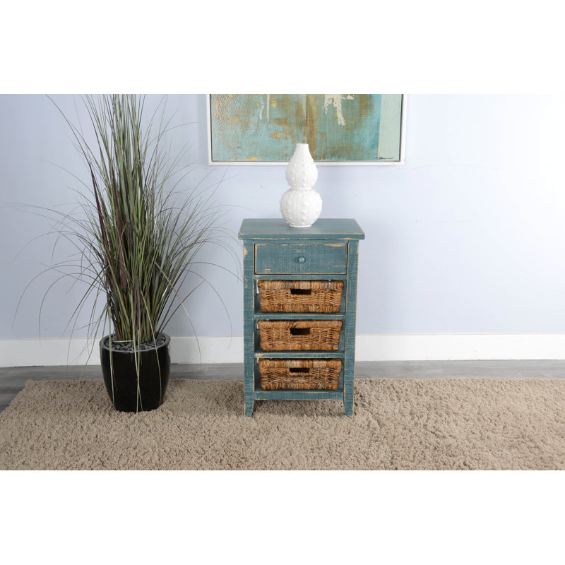 Solid Wood End Table with Storage, Sea Green