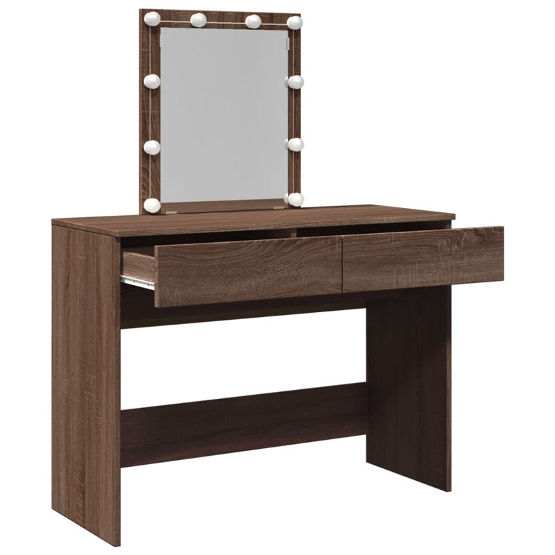 Dressing Table with Mirror, Brown Oak