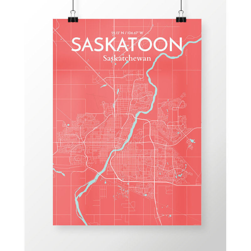 « saskatoon city map », ensemble d’impression sur papier, H 27,6 po x l 19,7 po