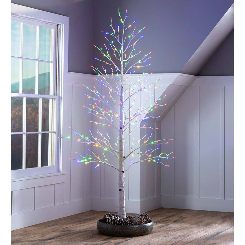 84 po bouleau artificiel d'intérieur / extérieur H 7 po avec 280 lumières multicolores blanc chaud
