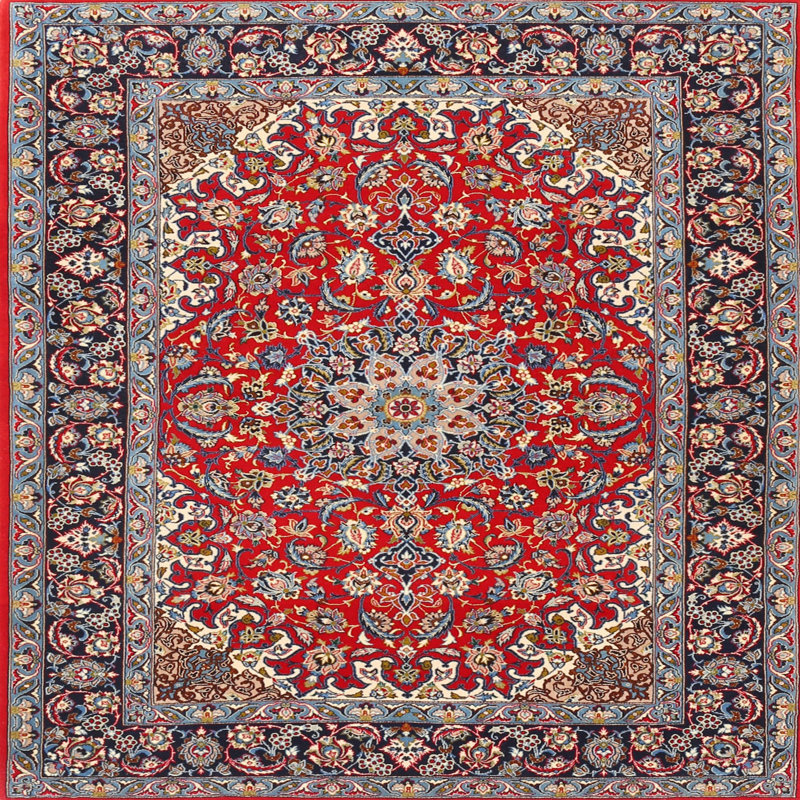 Tapis rouge/beige/noir traditionnel, Rectangle 2 pi x 5 pi
