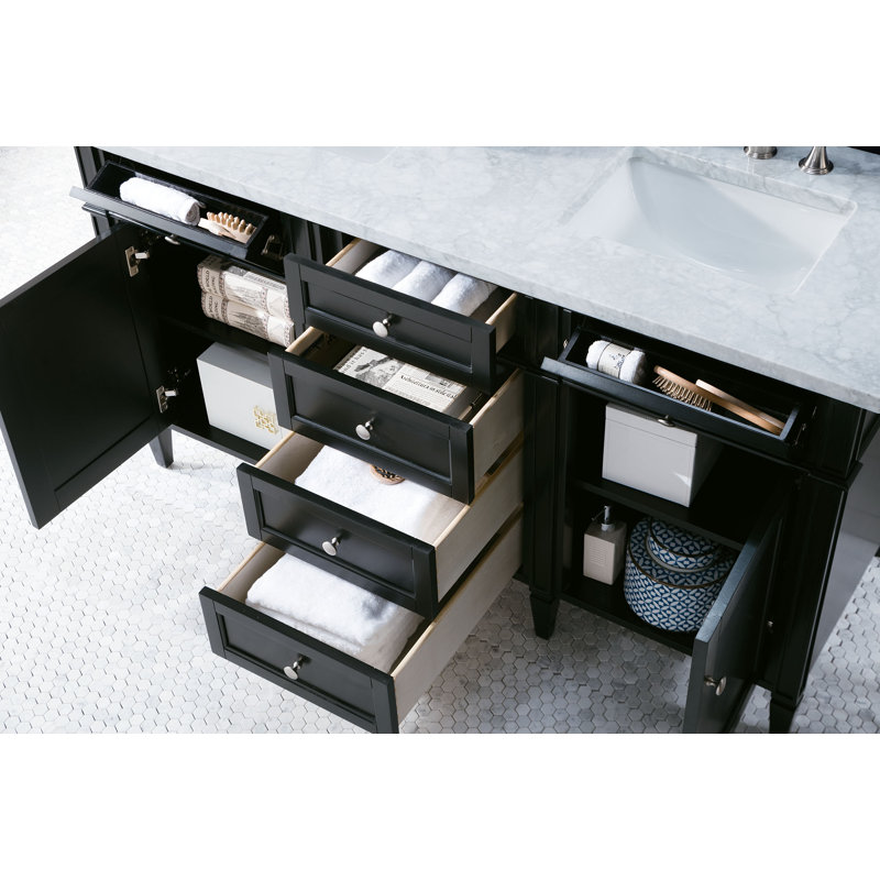 Brittany 60'' W Double Vanity, Carrara White, Black Onyx, 8" Widespread
