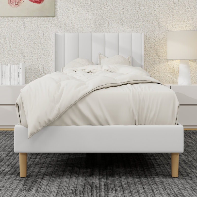 Upholstered Platform Bed Frame, Twin, White