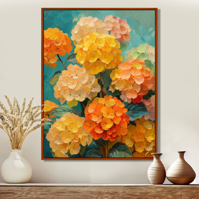 Hortensia orange et bleu qui fleurit en été II - décoration murale hortensia