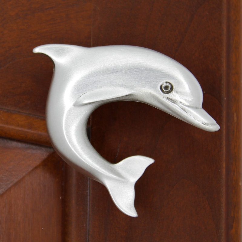Dolphin Right Facing Small Knob, Brushed Nickel, 2.5" L x 1.9" W