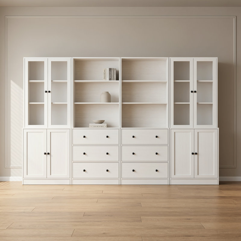 Reshod  94.5"W X 71"H X 15.7"D Kitchen Pantry Storage Cabinet With Soft Close Glass Doors,White, White