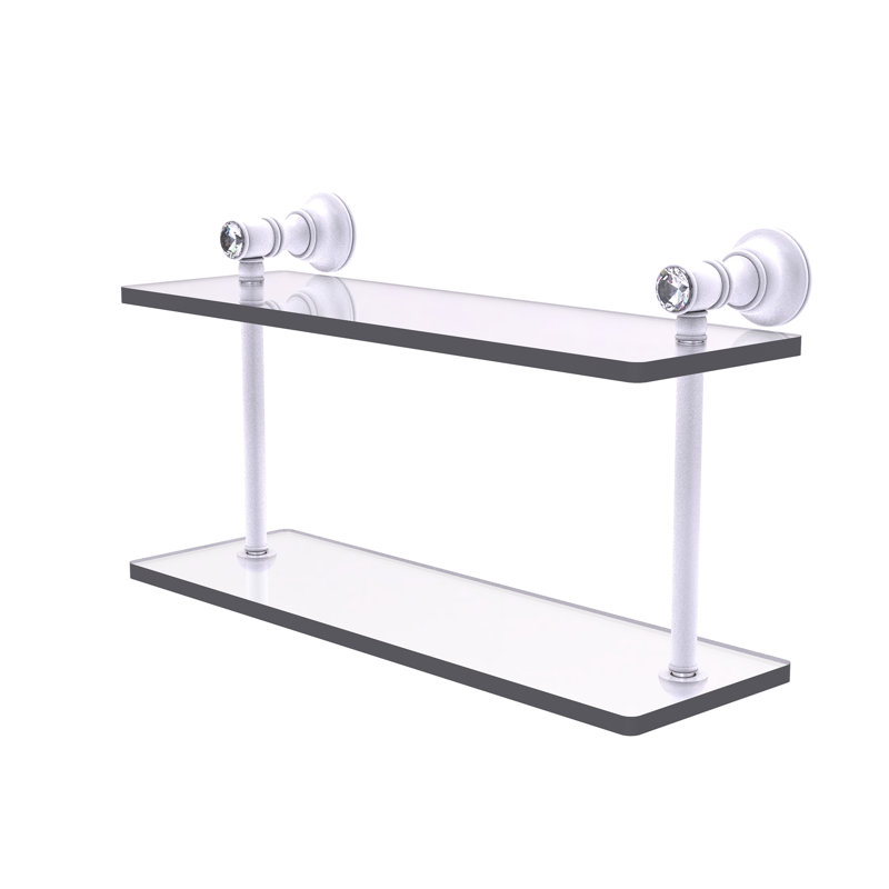 Étagère murale en verre à deux étages en cristal Freyja, H 5,6 po x l 16 po x P 9,2 po, Blanc mat