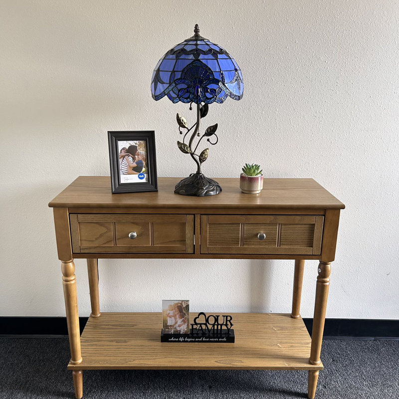 Meryem Tiffany Table Lamp Blue Stained Glass Baroque Style Lavender Included LED Bulb 22"H*12"W*12"D