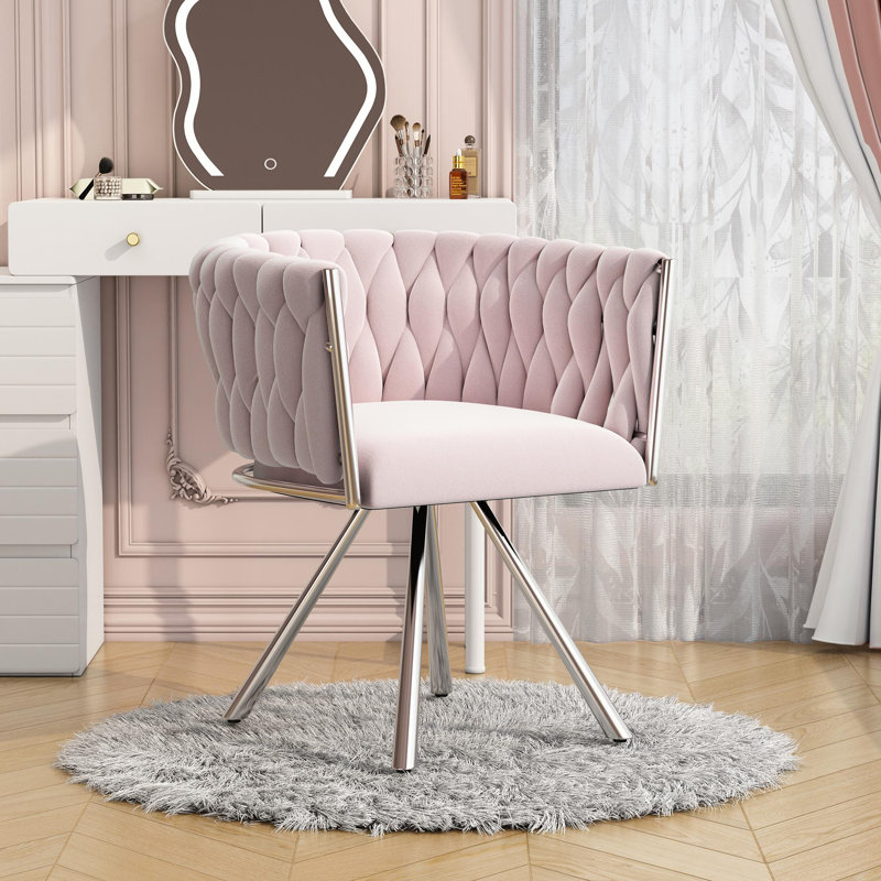 Authneil Velvet Metal Armchair, Silver, 1, Pink
