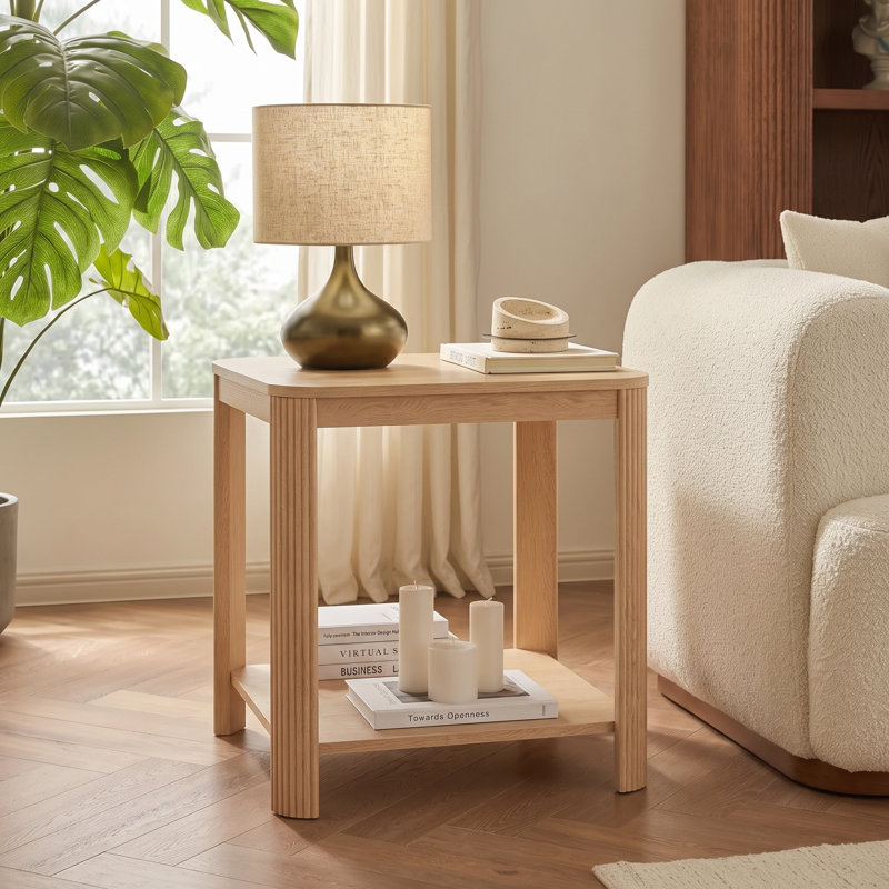 Ensemble de 2 tables de bout Waveline avec coins arrondis et pieds ondulés, 2, Chêne