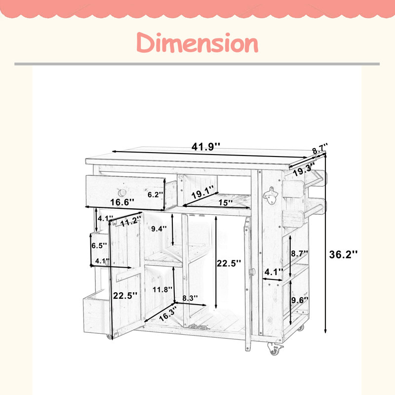 Îlot de cuisine extensible en bois massif de 19,3 po / 28 po Simple Silhouette, Noir