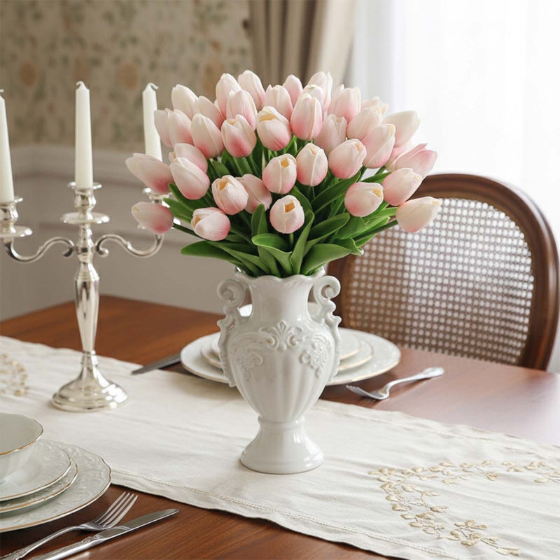 Bouquet de tulipes artificielles artificielles 12 pièces Real Touch, Rose dégradé