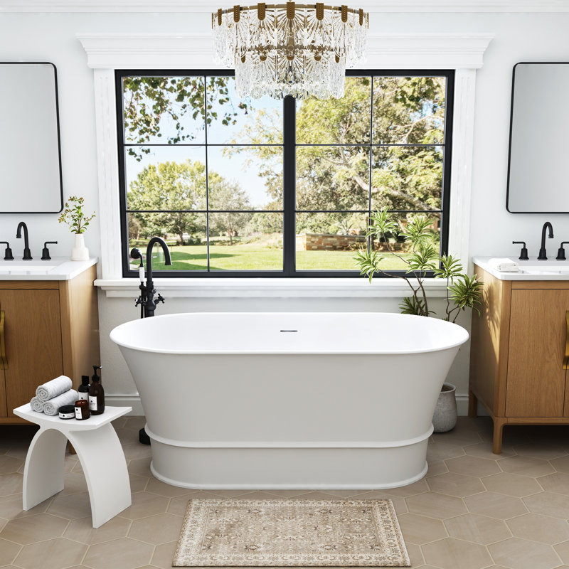 Baignoire de trempage autoportante à surface solide avec drain 59 "Casainc