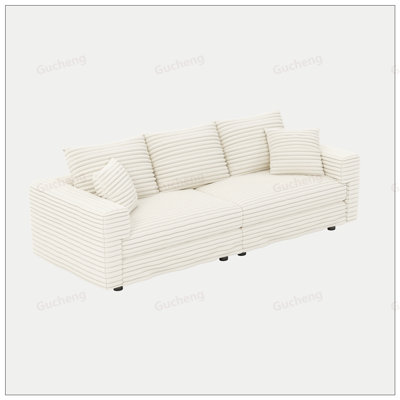 82.7 Inch Plush Corduroy 3-Seat Sofa, Modern Comfy Upholstered Cloud Couch with Soft Pillows and Convertible Deep Seating