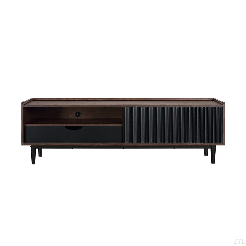 Duane 59.25" Mid-Century Modern TV Stand for TVs up to 55" in Black, Dark Brown/Black