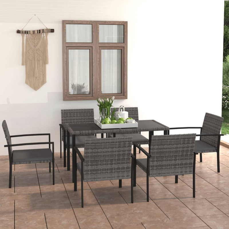 Ensemble repas pour 6 personnes avec coussins Jantz, gris, gris, l 27,6 po x L 55,1 po x H 28,7 po