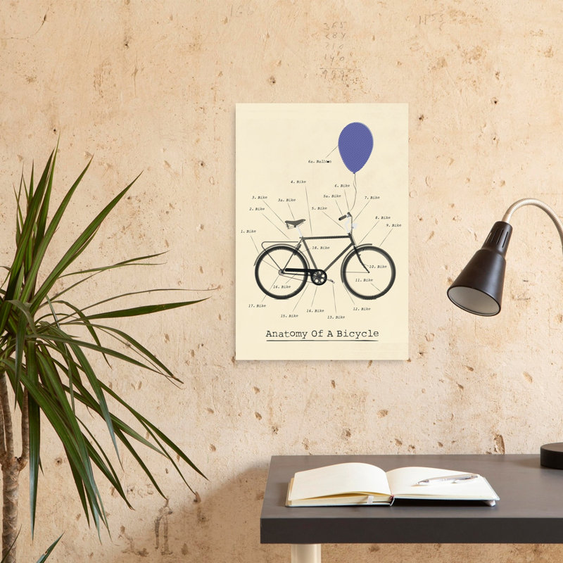 Anatomie d'une bicyclette, paysage contemporain abstrait, art mural, 24" H x 16" W