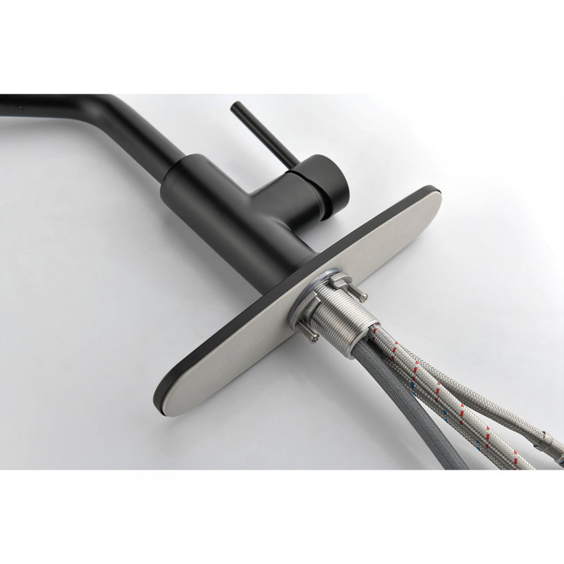 Robinet d'évier de cuisine à poignée simple avec douchette extractible, Noir mat