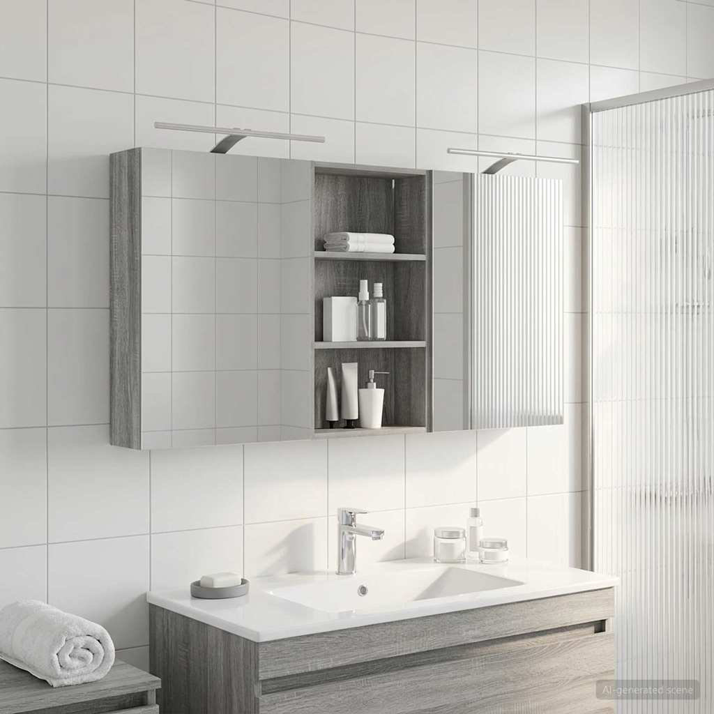 Bathroom Cabinet Set With LED Strip Lights Engineered Wood Shelving