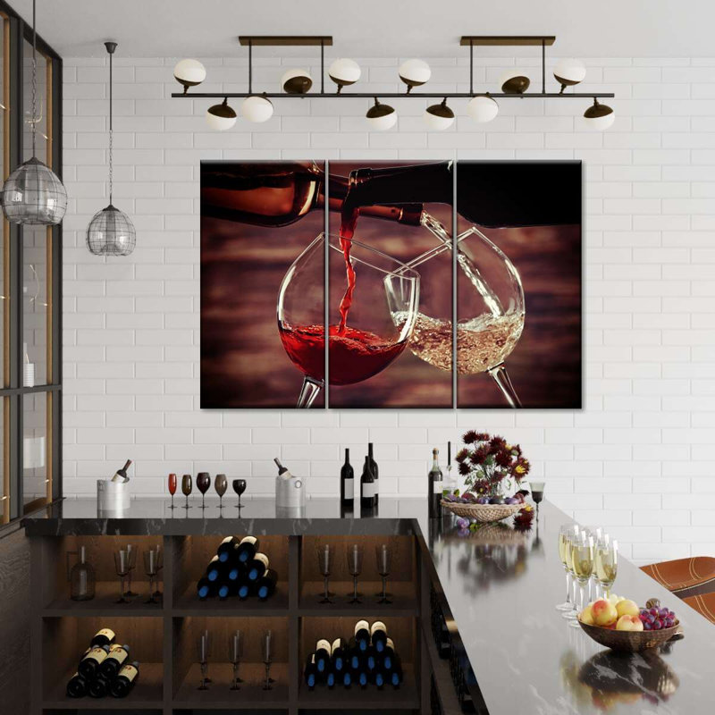 " Pouring Red And White Wine " 3 - Pieces, 24" H x 38" W x 1.25" D