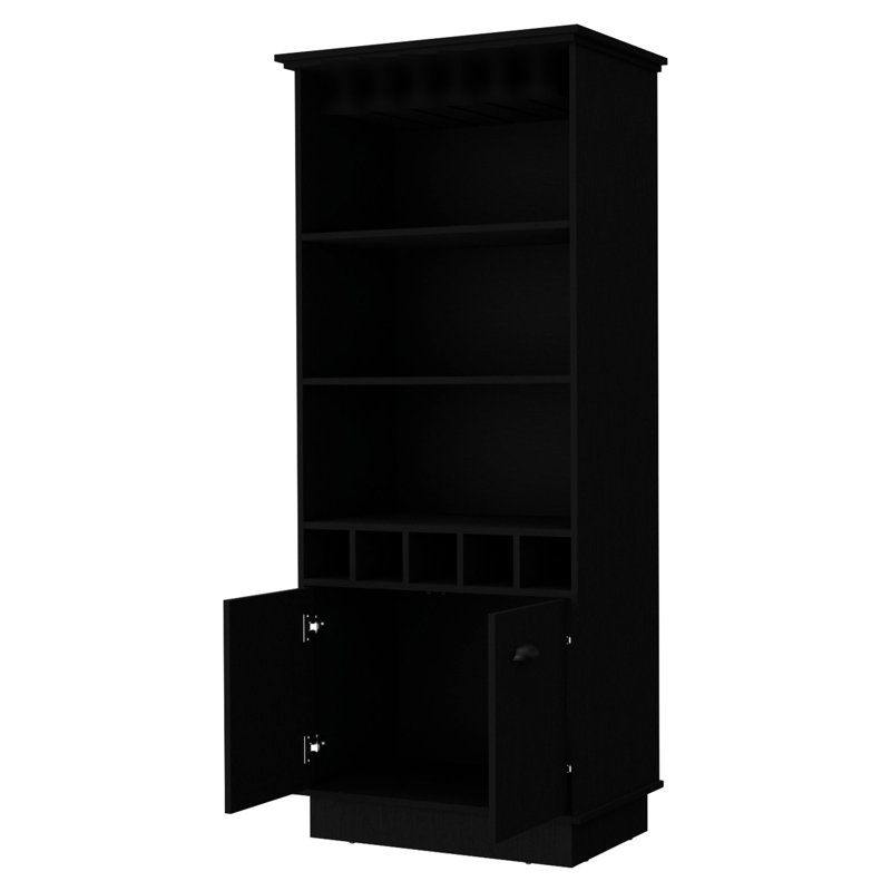 Élégante armoire de bar noire avec un support à verrerie et de grands espaces de rangement - mobilier moderne pratique
